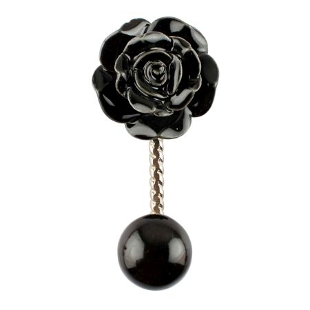 Black Rose Ceramic Iron Wall Hook in Silver Fitting 